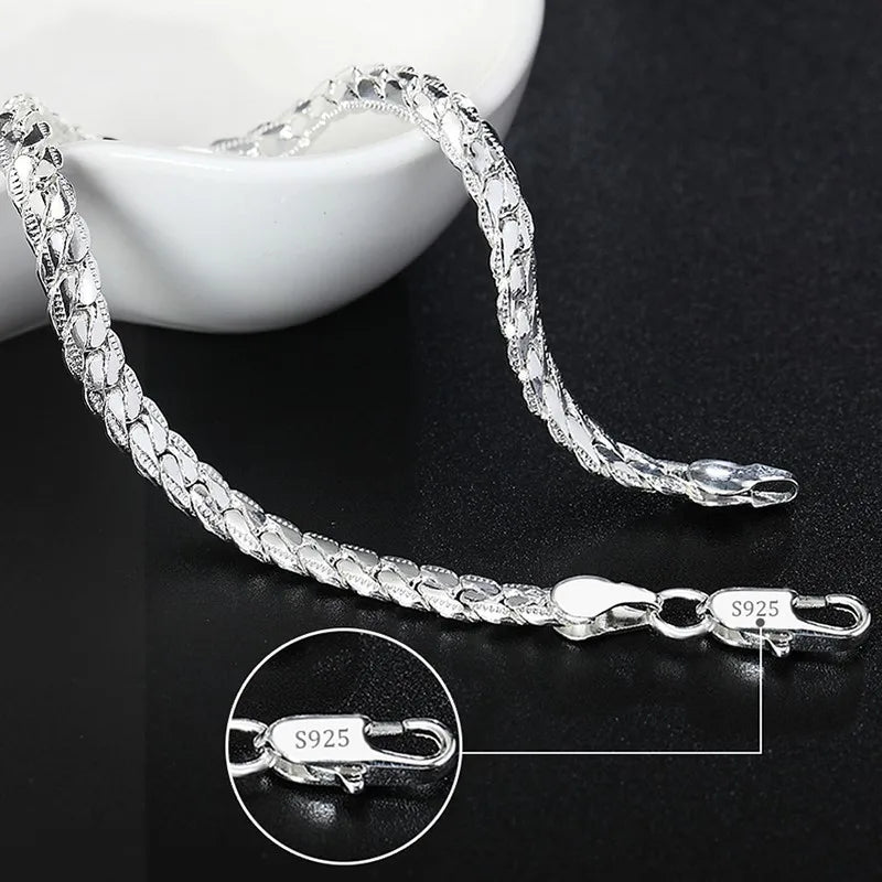 Noble 925 Sterling Silver Square Solid Chain Bracelet For Women Men Charm Party Gift Wedding Fashion Jewelry Free shipping - CRAVO ROSE