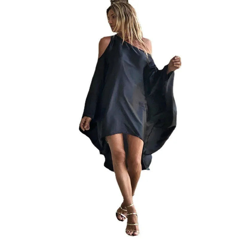 Printed Dresses Women 2025 Summer New Sloping Shoulders Loose Casual Beach Vacation Irregular Dress Fashion Beachwear Vestidos