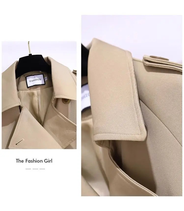 Women's Windbreaker 2026 Spring Autumn New Slim Double-breasted Temperament Coat With belt Femle mid length Casual Trench coat