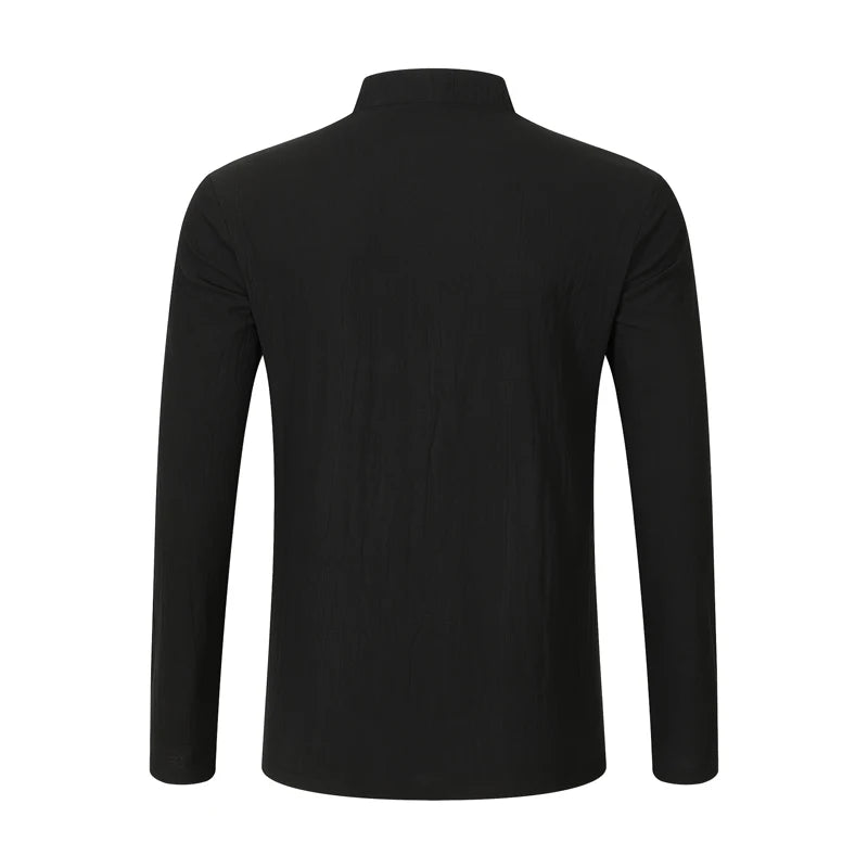 Men's Lightweight Shirts Long Sleeve Henley Cotton Linen Shirts for Male Beach Hawaiian V-neck Top Breathable Polo Shirts top