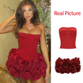 Mingmingxi Winter Strapless Sexy Cocktail Dress 2024 New Year Party Dresses Women 2024 Luxury Red Mini Lace Up Elegant Dress