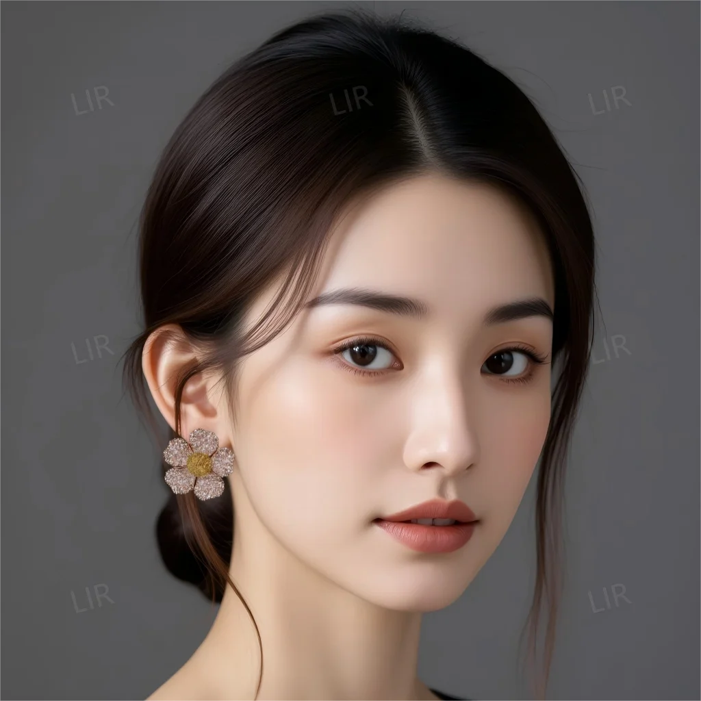 LIR Austrian Retro Jewelry Set: Floral Gem Vine Necklace, Prosperous Flower Zircon Earrings, Custom for Women