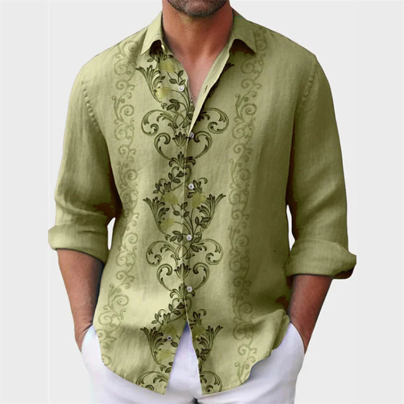 Camisa masculina de 6 cores estampada, modelo explosão, primavera e verão, lapela, botão, manga comprida, camisa