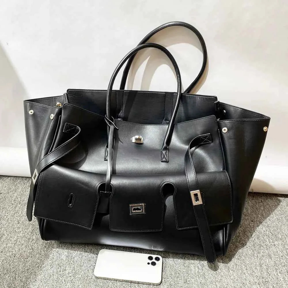 Luxury Designer Large Capacity Lock Tote Clutch Travel Bag Genuine Leather Wing Bag Brand Women's Commuter Shoulder Bag