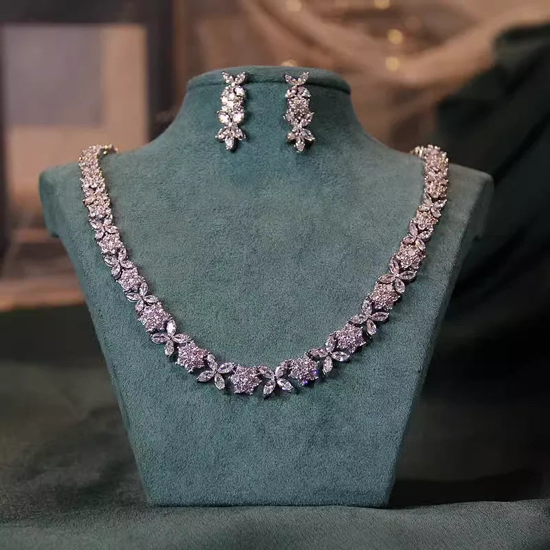 Colar de noiva jóias de alta qualidade luz luxo zircão vestido acessórios jóias brincos conjunto ornamentos presente natal - CRAVO ROSE