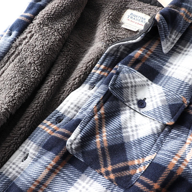Thickened Plaid Shirt Coat Couples Style Fleece Lined Lamb Fur Casual Warm Outerwear for Men And Women Polyester Fabric