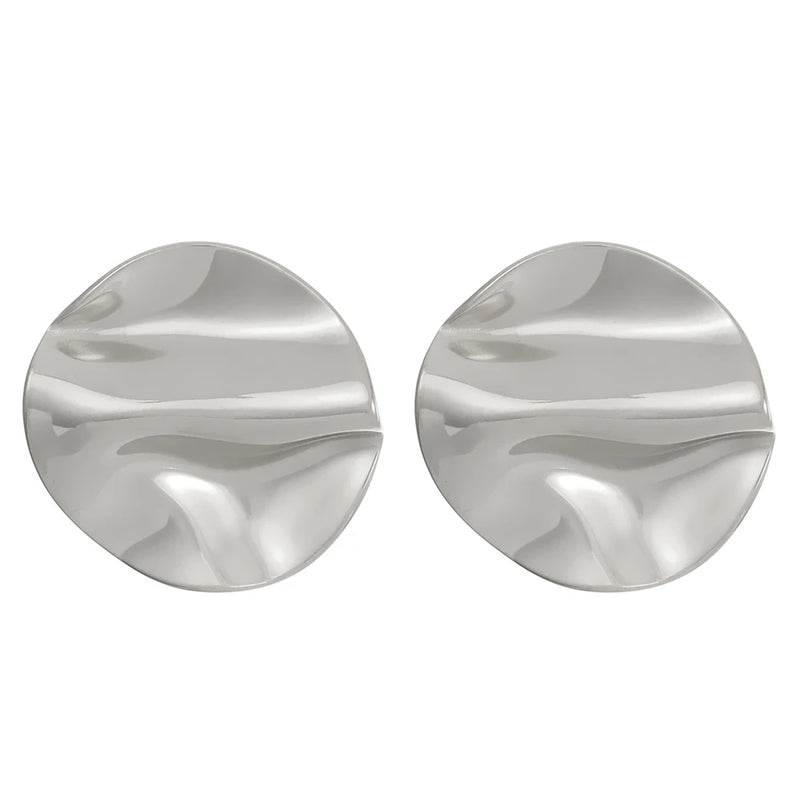 Stainless Steel Pleated Geometric Earrings For Women Girls Fashion Jewelry Trendy Vintage Women's Smooth Gold Color Stud Earring