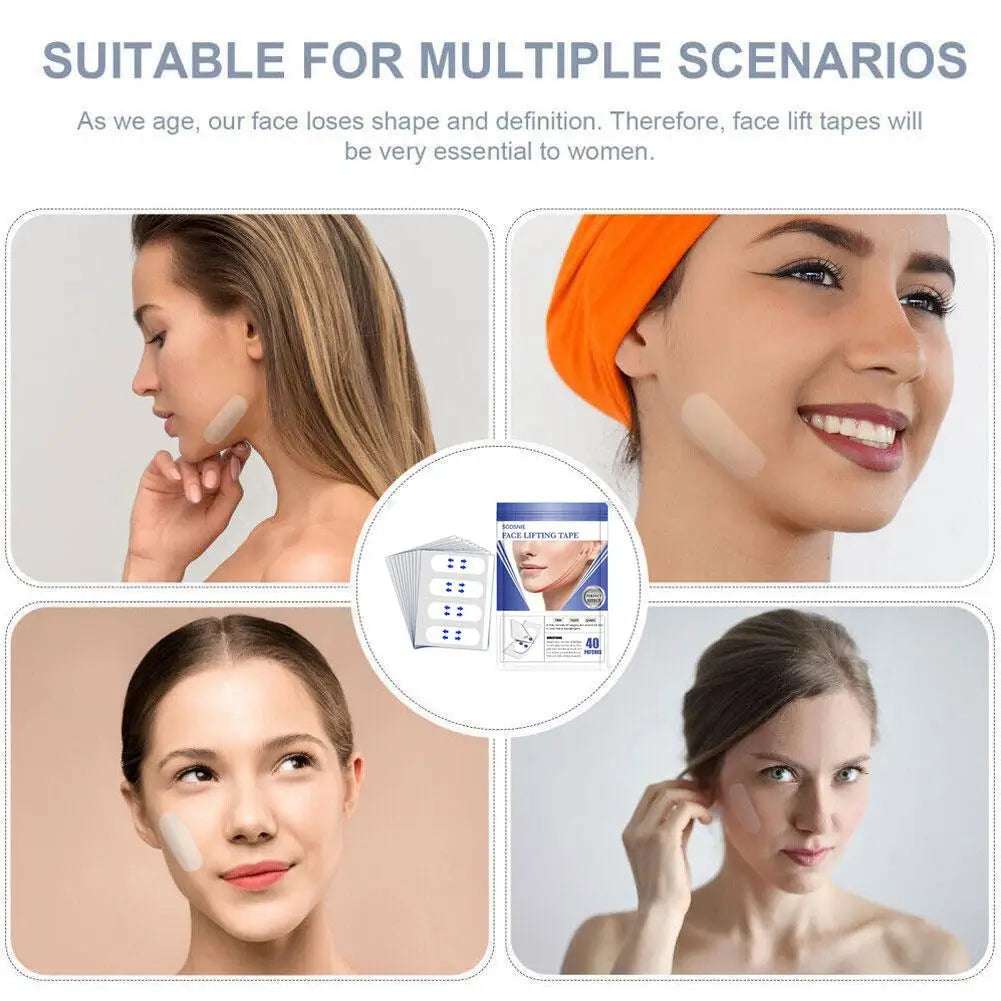 Fita adesiva invisível para lifting facial, fita adesiva à prova d'água para lifting facial, ferramentas de lifting, lifting facial antirrugas, 40 adesivos