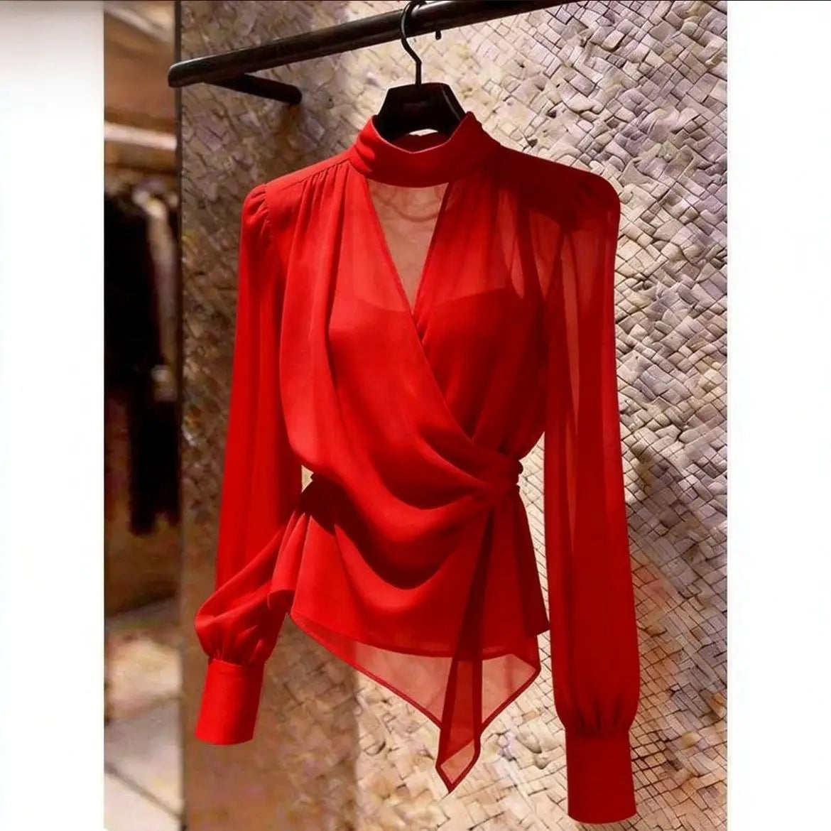 Elegant V-Neck Long Sleeve Women's Shirt Asymmetric Fashionable Versatile Top for Summer Season French Style Slim Fit Shirt
