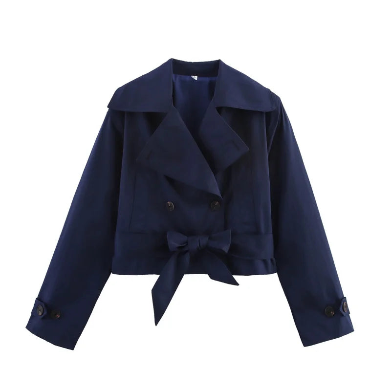 ETJ 2025 new  women's British wind trench coat style double-breasted long sleeve belt lapel jacket short coat