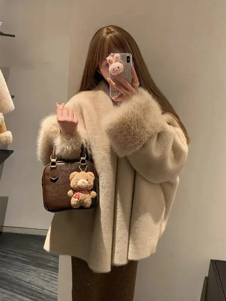 Faux Mink Fur Coat for Women Winter Thick Loose Hairy Casual Jacket Y2K Fashion Streetwear Long Sleeve Warm Fur Outerwear