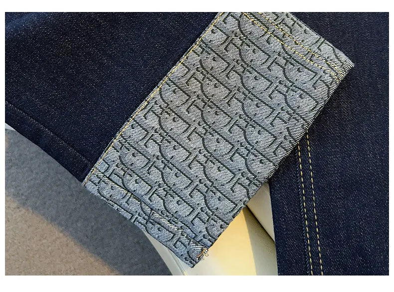 High-End Women's Straight Leg Jeans Loose Fit Spring Season Roll up Capri High Waist Denim Blue Flip  Thermal Regulation