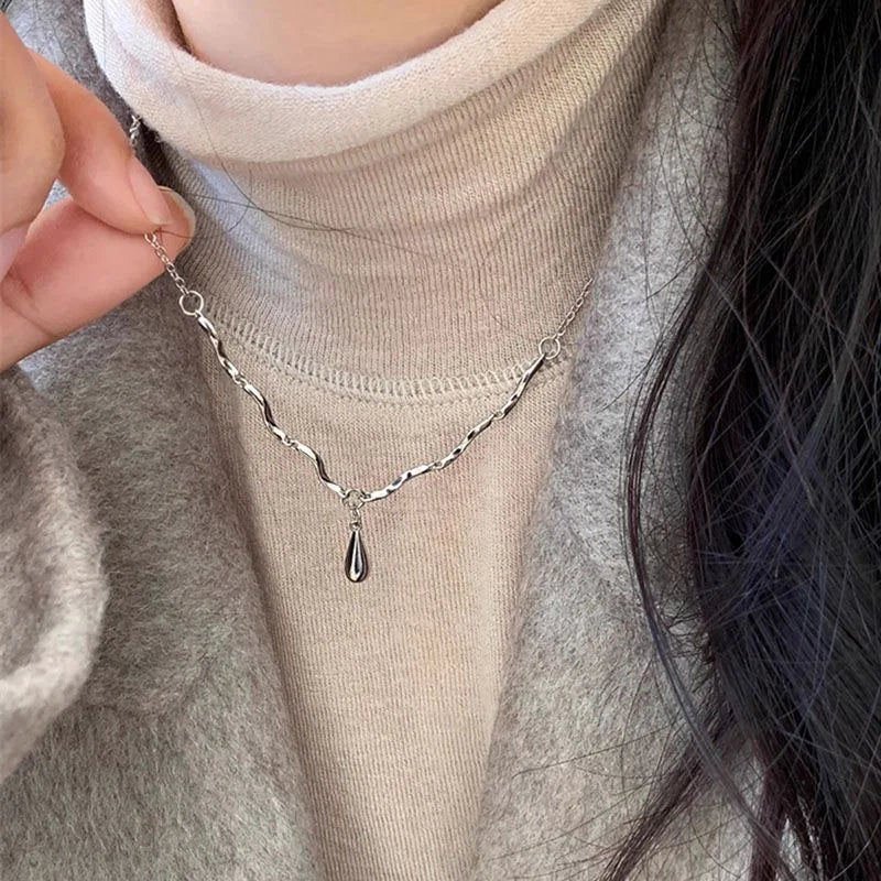 Подвеска На Шею New in Vintage Glossy Water Droplet Necklaces Light Luxury Laziness Irregular Tassel Collar Chain Fine Jewelry