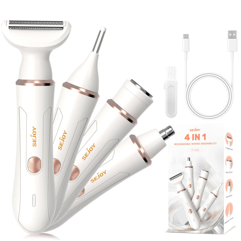 Sejoy 4 in 1 Electric Lady Shaver, Body Hair Trimmer Removal Epilator, Painless Cordless Trimmer Razor for Armpit Bikini Arm