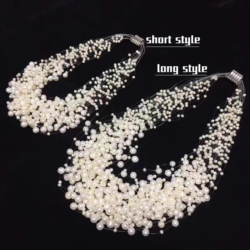 Colar de pérolas naturais de água doce com múltiplas camadas para mulheres, joias da moda, 30 camadas