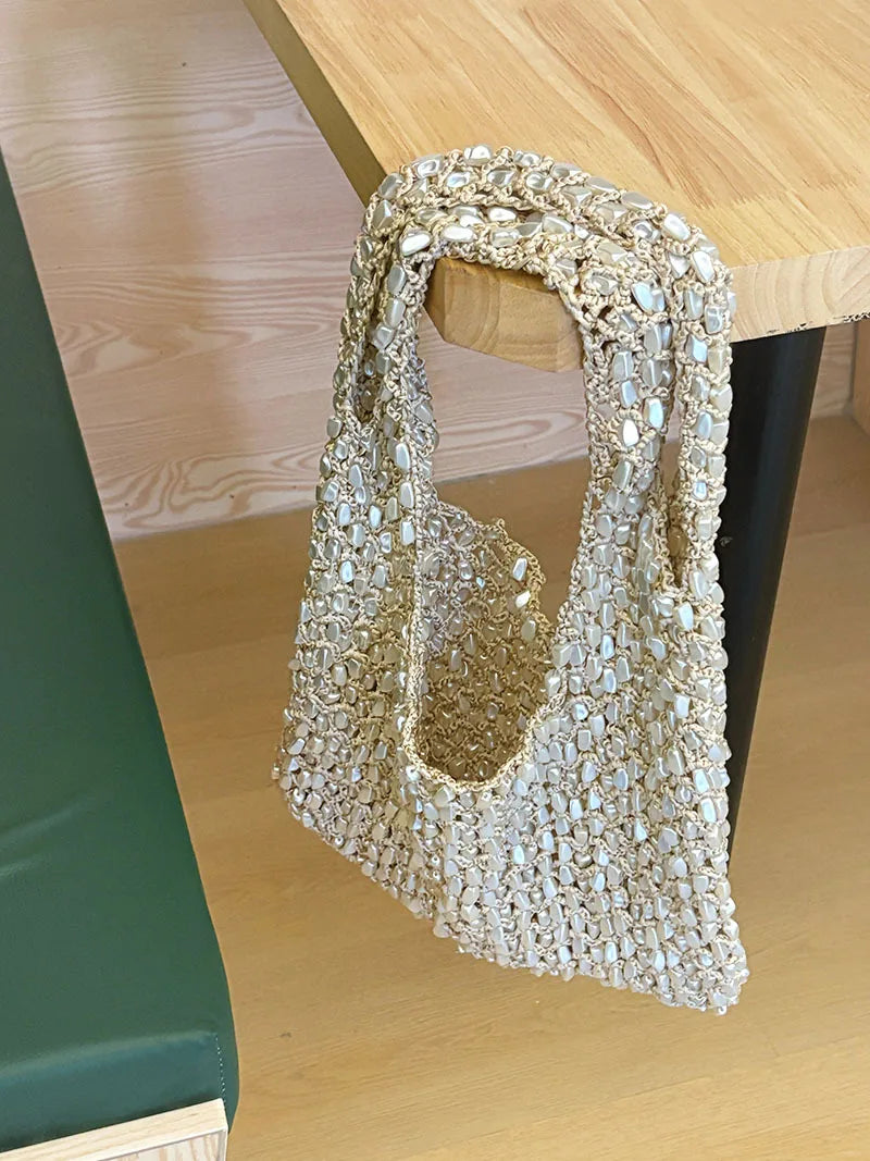 Fashion Versatile Pearl White Beading Bag Handheld Women Summer New Style Light Luxury Single Shoulder Underarm Bag