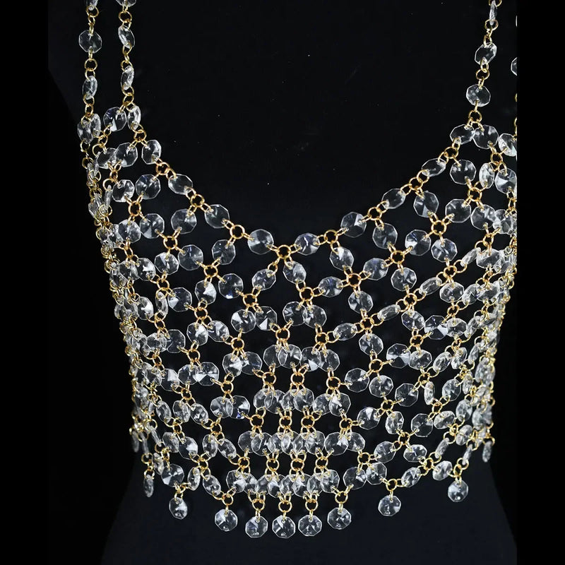 Stage Performance Crystal Tankvest Bra Shiny Chain Outfit Accessories Body Chain Jewelry Flashing Bras Show Costume Decoration