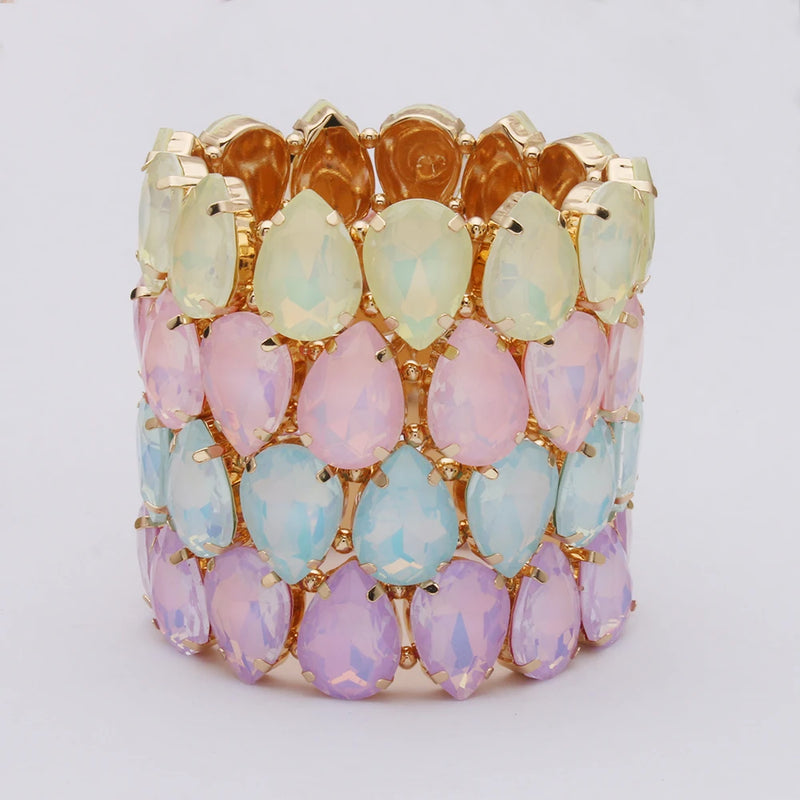 Bohemian Colorful Glass Bracelets For Woman European American Exaggeration Spring Rhinestone Bangle Madera Rhinestone Pulseira