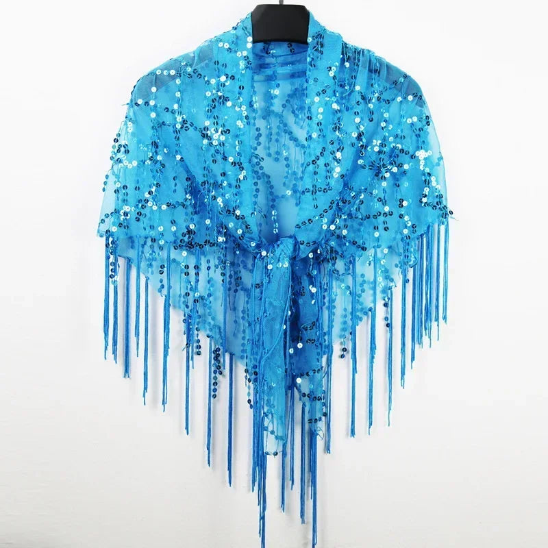 Summer Sequins Tassels Poncho Women Coat Party Outfits Cape Mesh Jacket Ladies Cloak Shawls Casaco Outerwear Wraps Woman Clothes