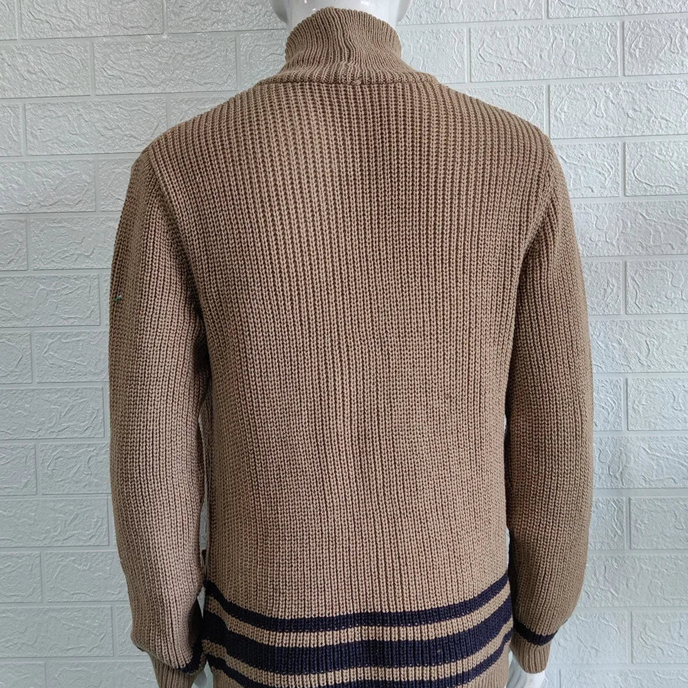 2026 Autumn Winter Men Knitted Sweaters Warm Coats Men's Streetwear Single Breasted Top Cardigan Yellow Red Solid Sweater Male