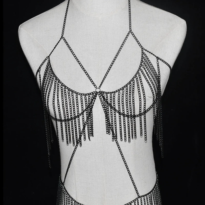 Sexy Fashion Women's Body Jewelry Punk Personality Metal Long Harness  Dress Underwear Accessories Party Festival Gift
