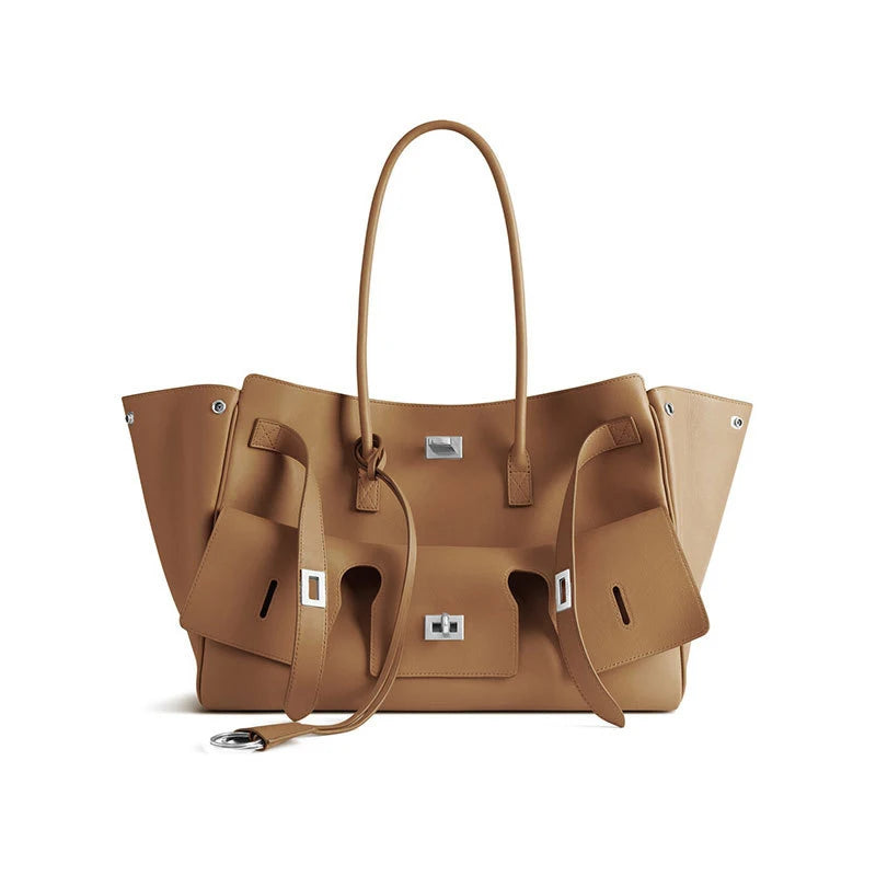 Luxury High Quality Tote Bag Brand Texture Lock Wing Bag Solid Color Simple New Horizontal Square Bag Women's Commuter Handbag