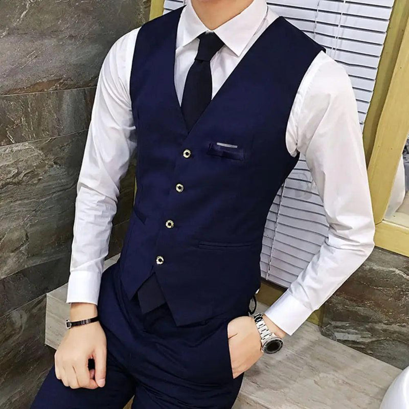 Terno masculino Colete Colete Decote em V Sem Mangas Cor Sólida Slim Fit Cardigan Trespassado Formal Casaco de Negócios Noivo Casaco de Casamento - CRAVO ROSE