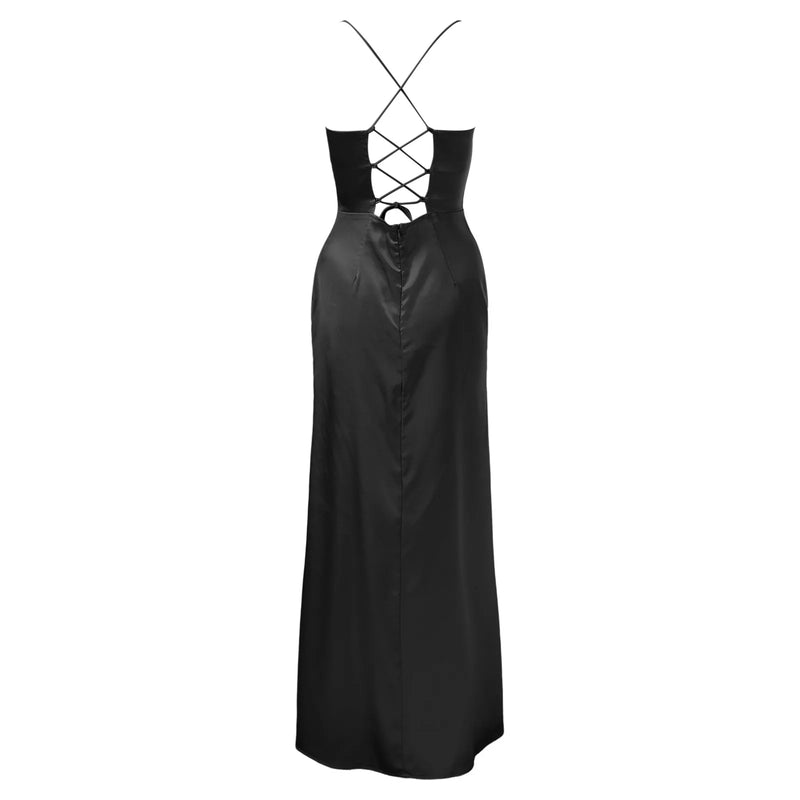 Women Sexy Satin Corset Maxi Dress Silky Strap Push Up Fishbone Ruched Evening Party Long Dresses Chic Elegant A-Line Dress