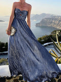 2024 Sexy Twist Strapless Hollow Out Long Dress Women Boho Elegant Bronzing Evening Dress Fashion Sleeveless A-Line Party Dress