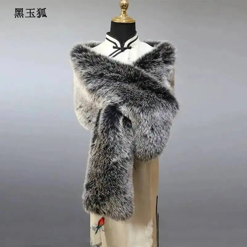32 Colors 165*30cm Women Luxury Warm Faux Fox Fur Shawl Winter Ladies Plush Scarf Wraps Cloak Coat Wedding Long Cape Scarves