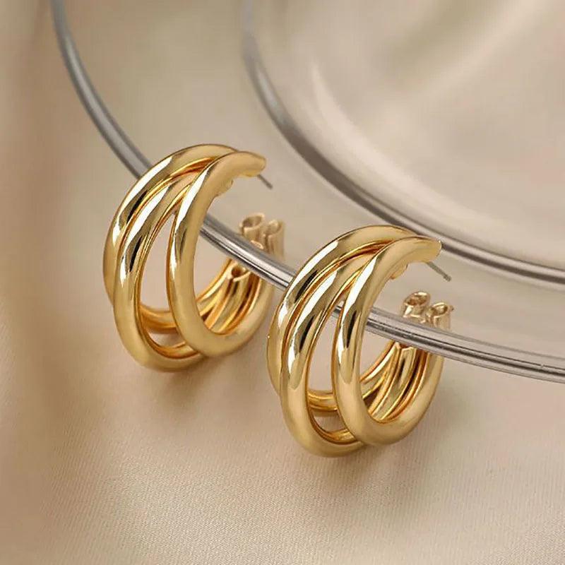 Korean Gold Color Hoop Earring for Woman Metal Elegant Vintage Geometric Statement Luxury Earrings Party 2023 New Jewelry Gift - CRAVO ROSE