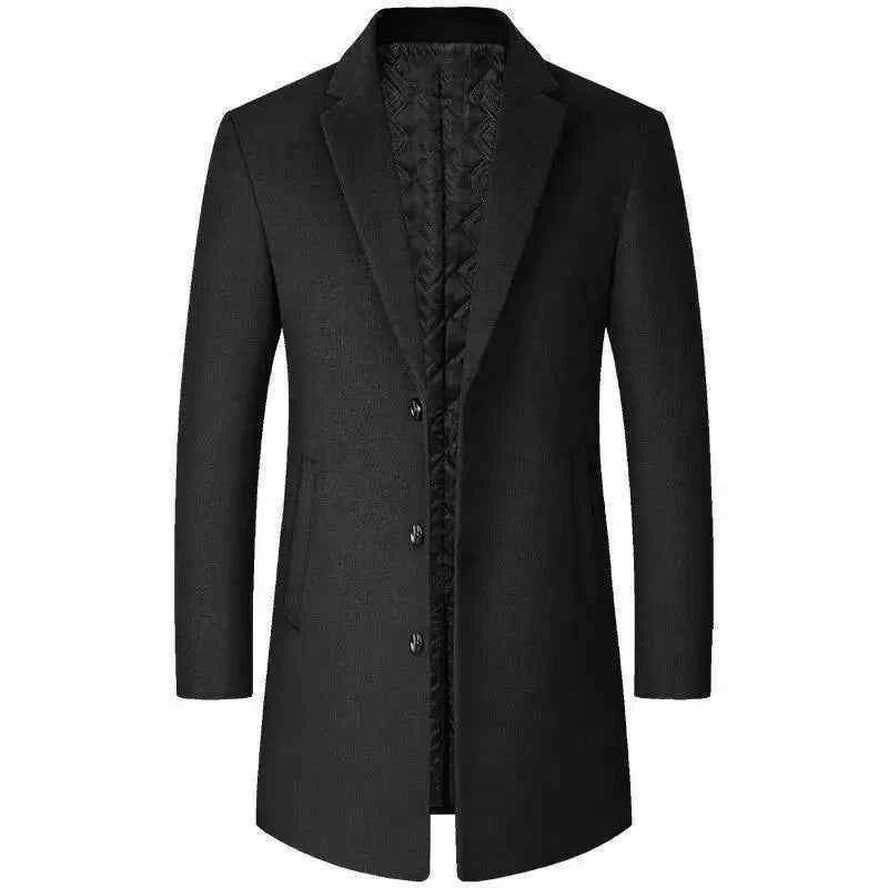 Men's Woolen Coat Autumn Winter Long Style Slim Fit Fashionable Outerwear Rabbit Fur 100% Versatile for All Seasons