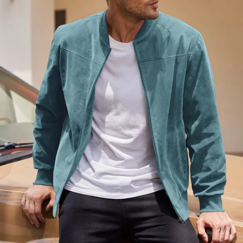 New Autumn Pilot Bomber Jacket for Men's Casual Plus Size Suede Zipper Stand Up Collar Top Traf Jacket Coats Men Clothing