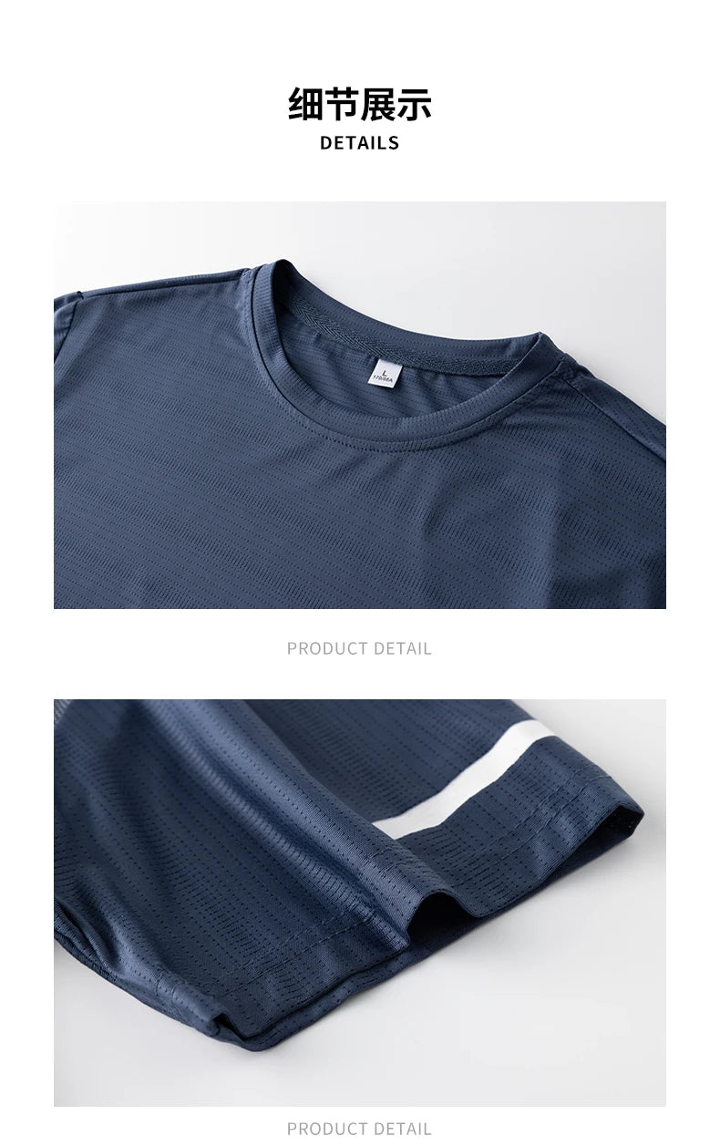 Camiseta masculina de manga curta, de seda gelada, de secagem rápida, para o verão, ideal para corrida ao ar livre, fitness e esportes.