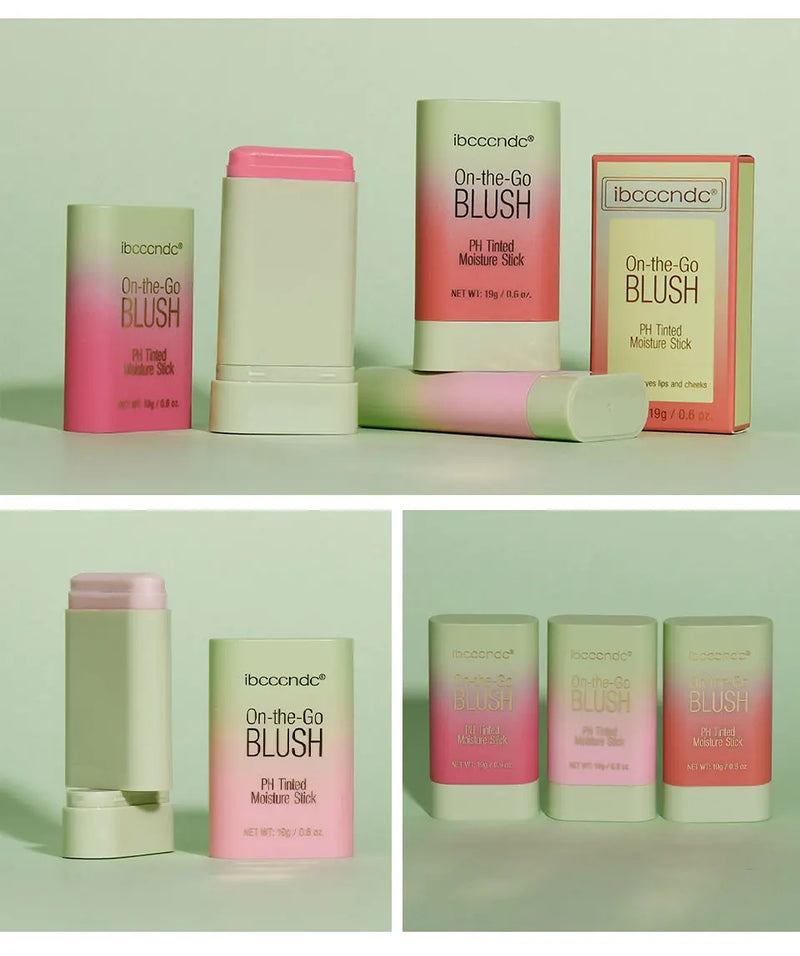 Paleta de blush 3 em 1 com mudança de temperatura para lábios e bochechas, bastão de blush com mudança de temperatura para produtos de maquiagem, paleta de cosméticos em bastão para rosto