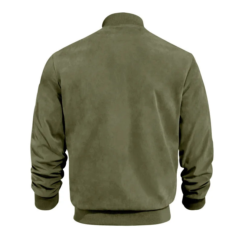 New Autumn Pilot Bomber Jacket for Men's Casual Plus Size Suede Zipper Stand Up Collar Top Traf Jacket Coats Men Clothing