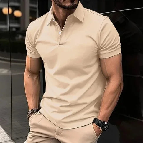 2024 New Men's Summer Casual Solid Color Button Short Sleeved T-shirt Polo Shirt With Purple Loose Collar Daily Versatile Shirt