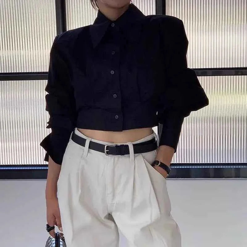 Spring Autumn New Fashion Turn-down Collar Long Sleeve Solid Color Blouses Women's Clothing Back Hollow Out Korean Trend Shirts