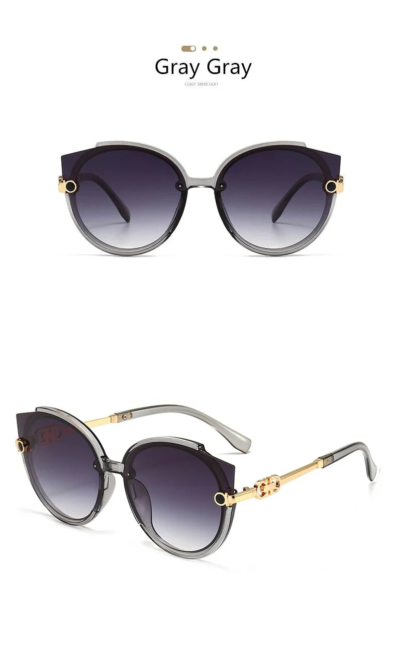 Óculos de sol redondos femininos, óculos de sol estilo olho de gato de marca de luxo, óculos vintage masculinos, óculos pretos, proteção UV400