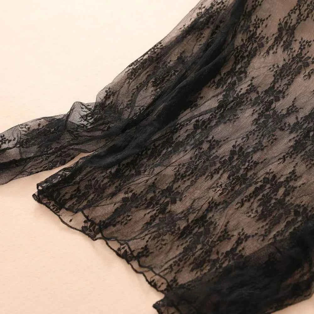 New Half High Collar Lace Shirt Transparent Perspective Long Sleeve Women Clothing Hollow Bottom Shirt Ladies