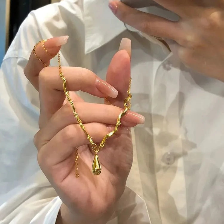Подвеска На Шею New in Vintage Glossy Water Droplet Necklaces Light Luxury Laziness Irregular Tassel Collar Chain Fine Jewelry