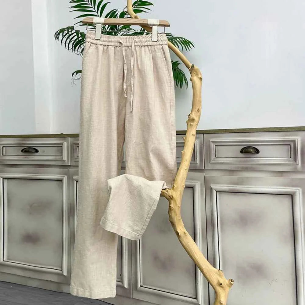 Summer Men's High-Grade Linen Pants Loose Comfortable Breathable Fashion Solid Color Casual Straight Leg Cotton Hemp Trousers