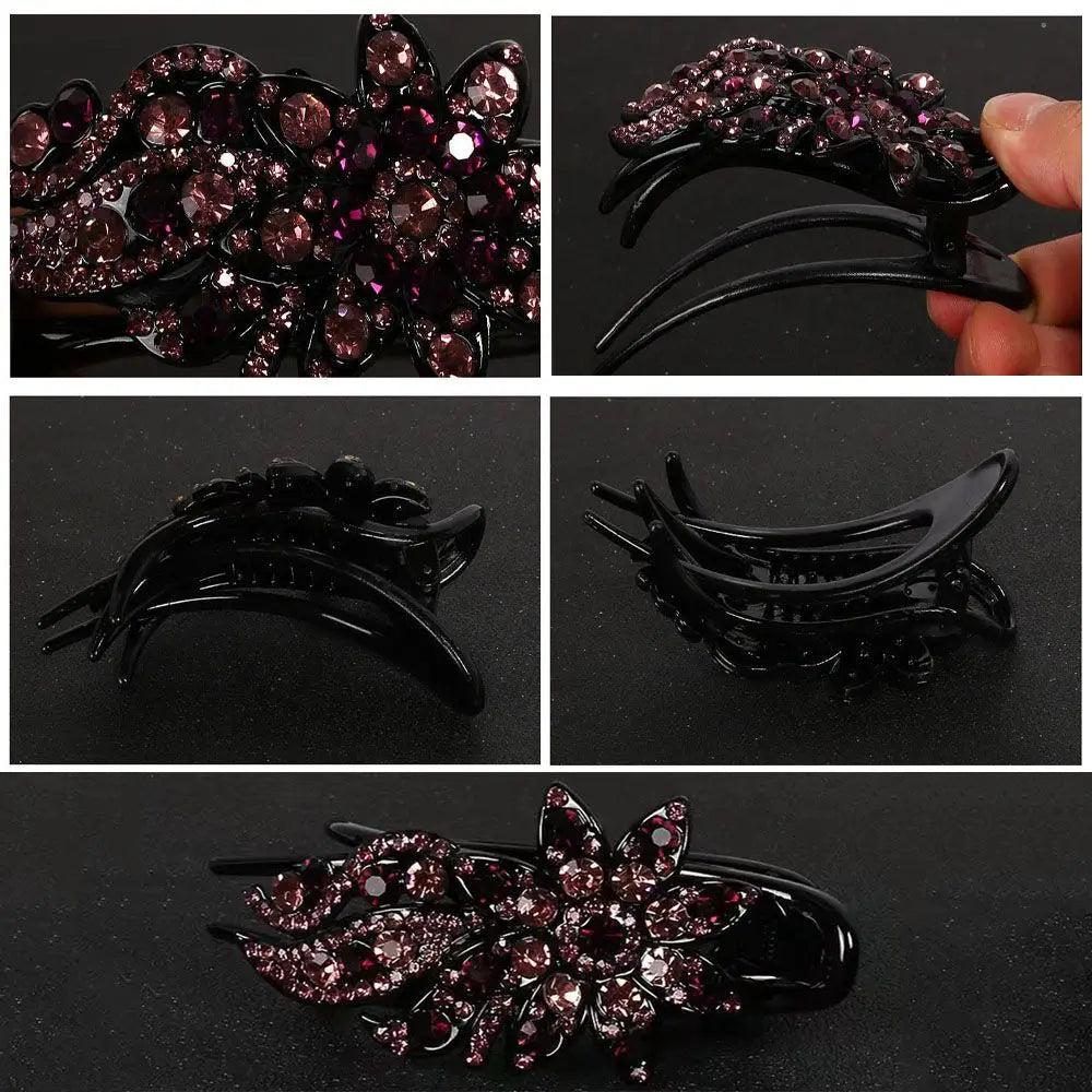 Shiny Rhinestone Hairpin Flower Leaf Duckbill Hair Claws Retro Hair Clips Accessories For Women Shinning Ponytail Headwear