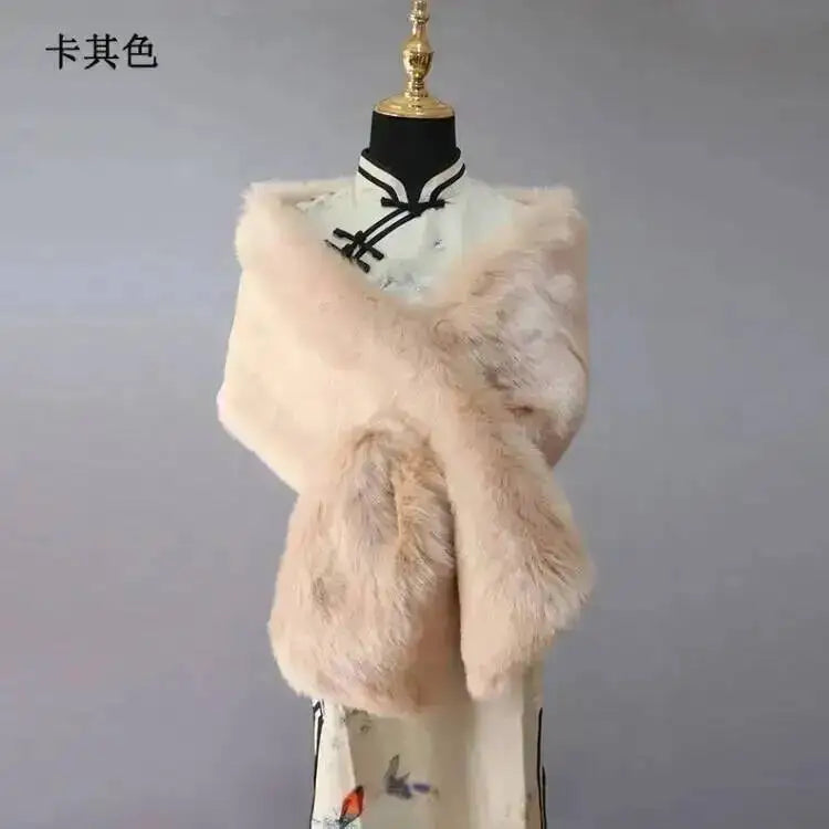 32 Colors 165*30cm Women Luxury Warm Faux Fox Fur Shawl Winter Ladies Plush Scarf Wraps Cloak Coat Wedding Long Cape Scarves