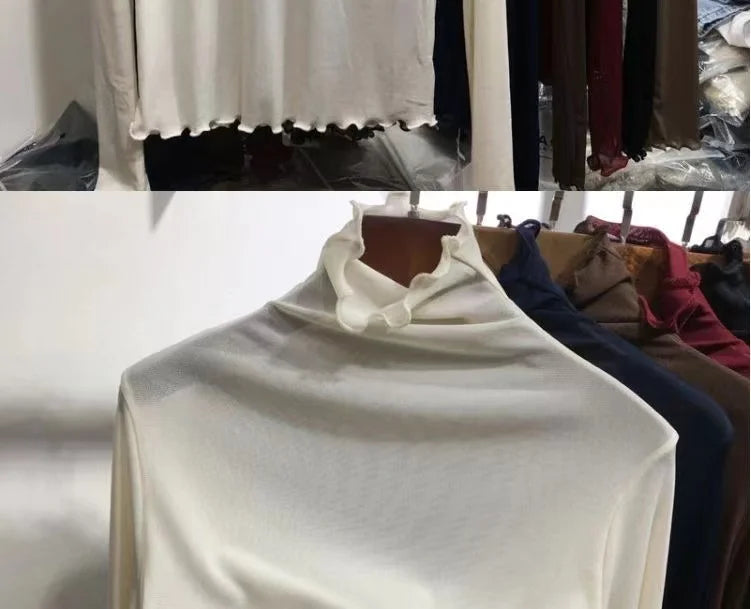 Women's Long Sleeve T-Shirt Lace  Mesh Base Shirt High Collar Pure Color Spring Autumn Fashion Breathable Comfortable Ski...