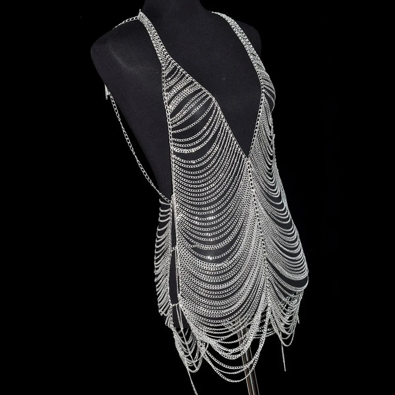 Sexy Fashion Women's Body Jewelry Punk Personality Metal Long Harness  Dress Underwear Accessories Party Festival Gift