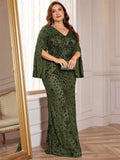 Lucyinlove Plus Size Luxury Gold Evening Dresses Women 2025 Long Sleeve Mermaid Formal Sequins Prom Wedding Party Cocktail Gowns