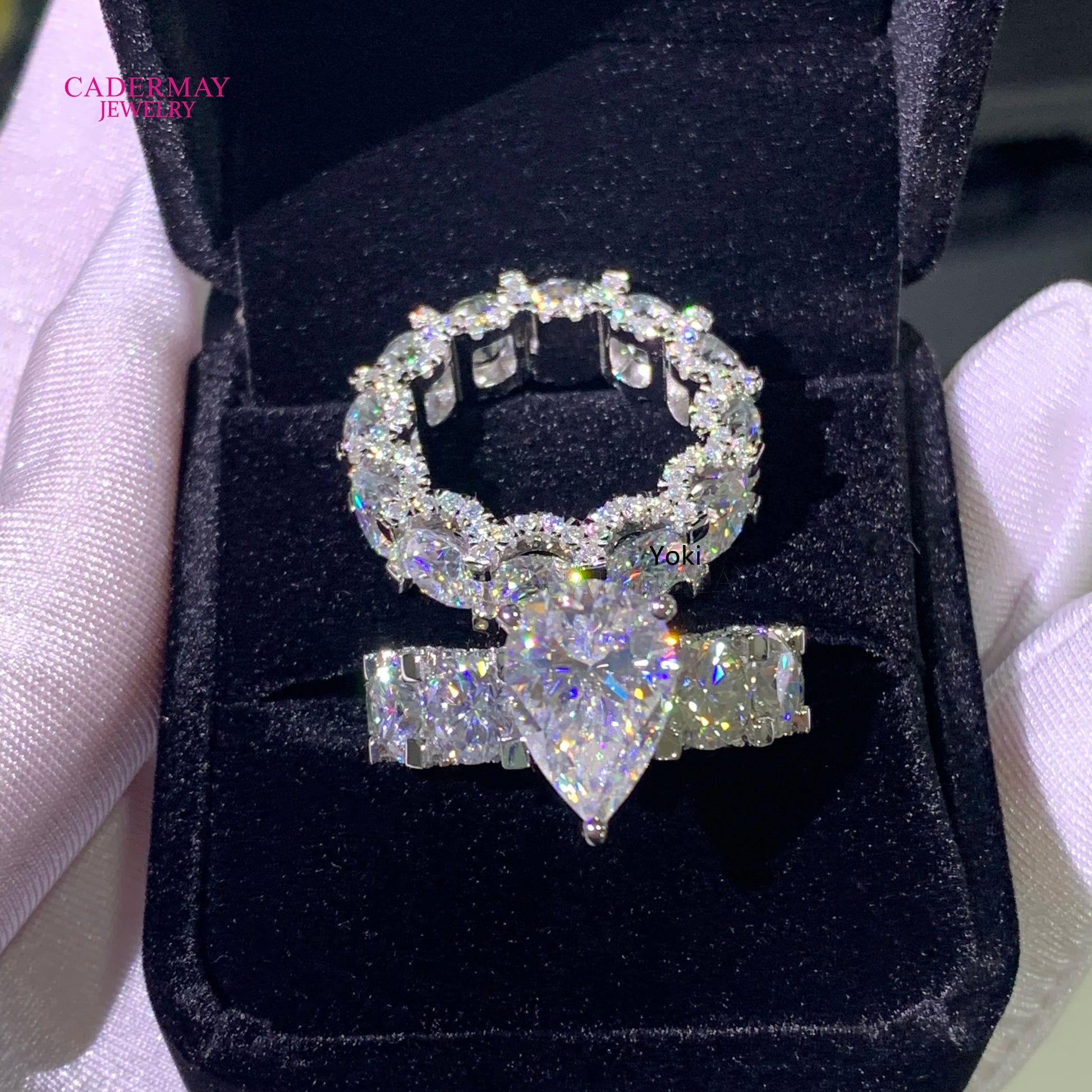 Cadermay luxo 5ct pêra corte d vvs moissanite anel com 6mm redondo moissanite diamante eternidade banda moissanite anel conjunto para mulher - CRAVO ROSE