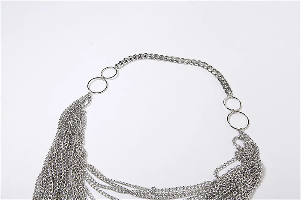 Women Metal Chain Tassel Tank Top Sexy Deep V Neck Backless Hollow Out See Through Crop Top Body Chain Party Club Camisole