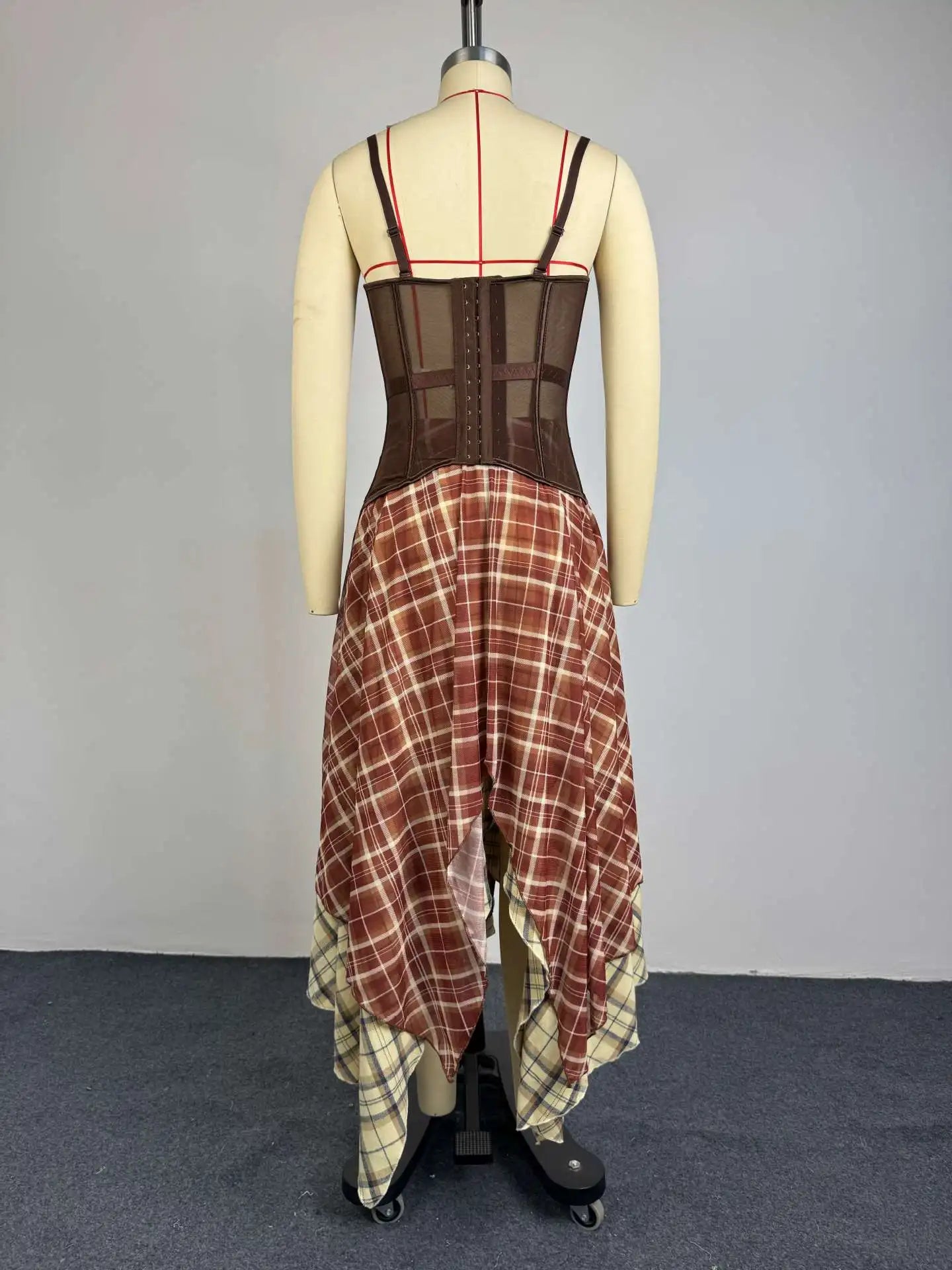 Women's Retro Plaid Slimming Two-Piece Set High Waist Irregular Half Skirt Summer New Style Suit
